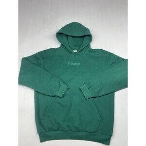 Comfrt Signature Hoodie Green Embroidered Logo Spellout Mens Medium Cotton Poly